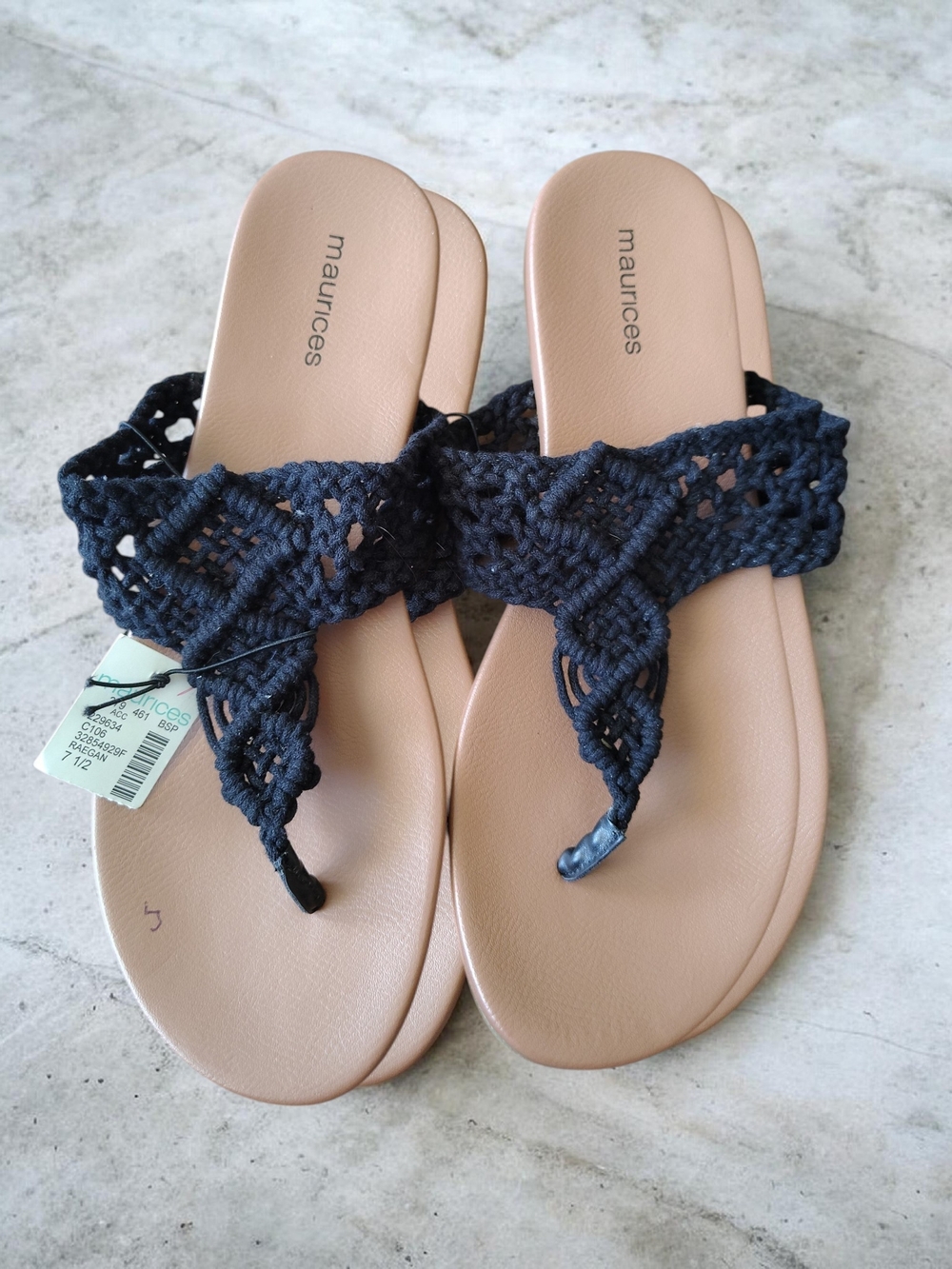 Maurices Black Crochet Thong Sandals with Nude Footbed